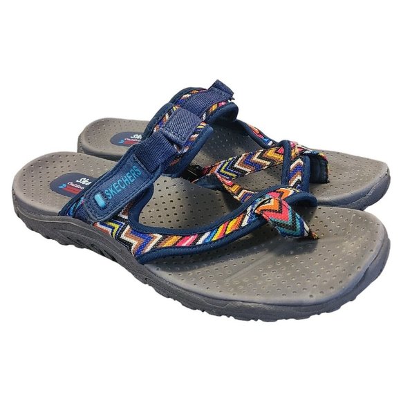 Skechers Outdoor Lifestyle Reggae Zig Swag Flip-Flop Sandals Navy Multicolor 9 - Picture 1 of 10